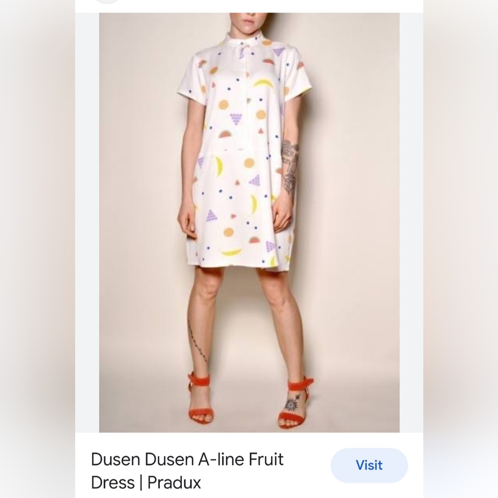 Dusen Dusen White A-Line Fruit Print Dress